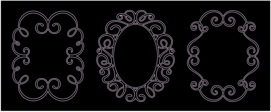 Vector elegant ornamental flourish frame with decorative swirls and curly line art. Vintage trendy hand drawn border in outline style