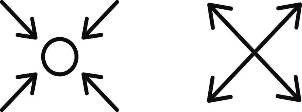 Directional arrows icons convergence and divergence symbols for design isolated on w