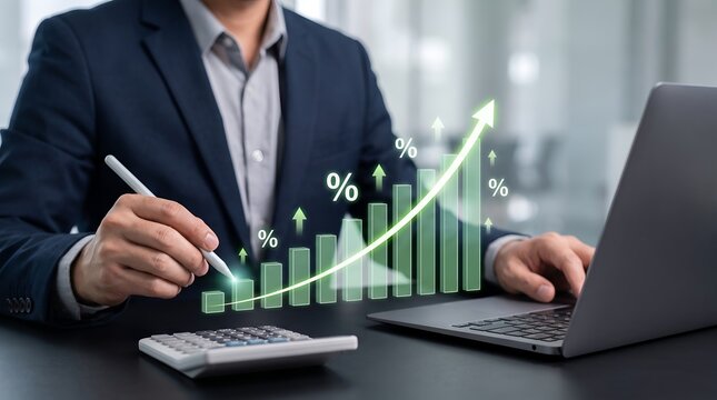 Compound Interest Concept Showcasing Accelerating Financial Growth and High Yield Investment Returns via Glowing Upward Bar Chart