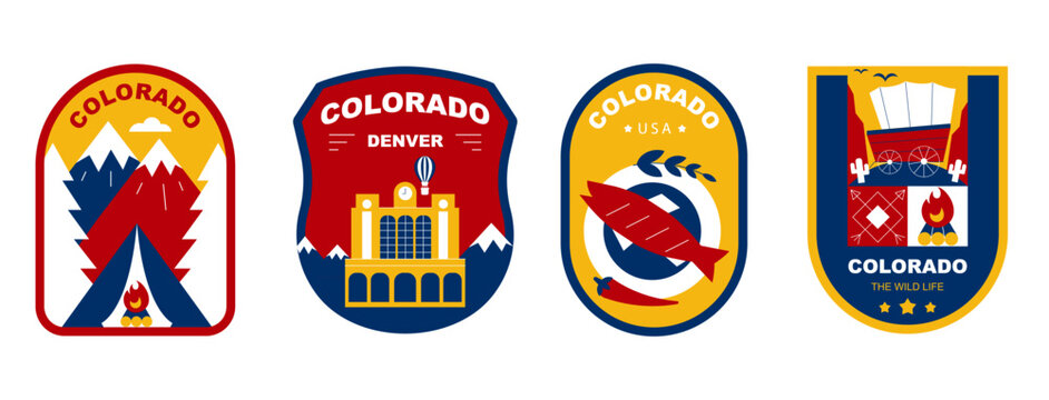 Colorado Retro Badge Set, Geometric Flat Design Stickers, Patches and Labels