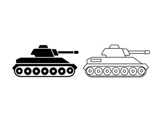 Obraz premium Set of military tank icons in solid and line art styles for graphic design