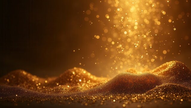 luxurious abstract golden glitter texture with soft bokeh lights for elegant holiday marketing backdrop advertising copy space