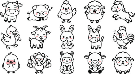 Obraz premium Cute kawaii farm animal mascot collection set vector