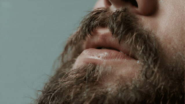 Detailed view of a man showing his mustache beard and facial hair