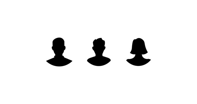 Silhouette head, avatar face, person icon people. Male and female profile