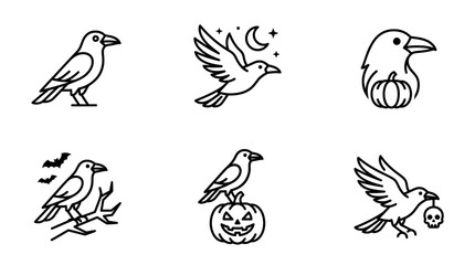 Naklejka premium Halloween Crow and Raven Icon Set