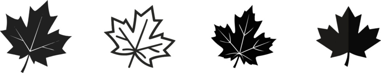 Fototapeta premium A premium black and white flat vector icon of a classic pointed maple leaf, solid black lines and fills, modern UI style, exclusive minimalist design, isolated on a pure white background