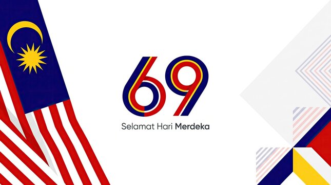 Malaysia 69 Selamat Hari Merdeka banner vector design with geometric patriotic colorful accent shapes