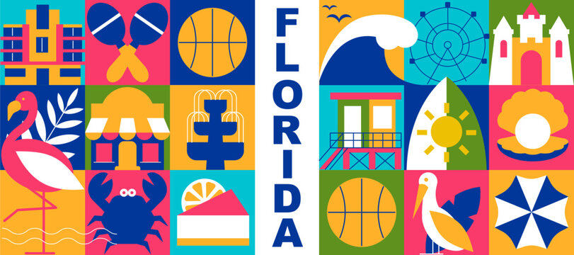 Florida Flat Geometric Mosaic Banner Templates. Modular Minimalist Vector Illustration