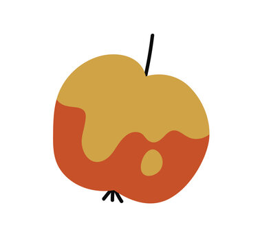 Rotten poisoned apple with mod spots. Halloween treat. Bad unhealthy rotting fruit. Spoiled disgusting inedible snack. Flat vector illustration isolated on white background.