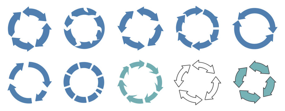 Pie chart diagrams featuring colorful arrow circles with two to twelve sections for infographic, workflow, process, and business presentation design