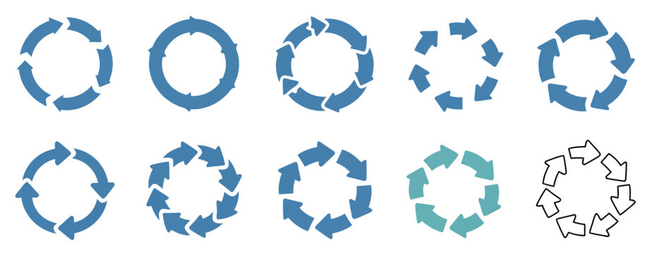 Pie chart diagrams featuring colorful arrow circles with two to twelve sections for infographic, workflow, process, and business presentation design