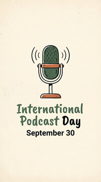 Minimalist international podcast day poster design with microphone