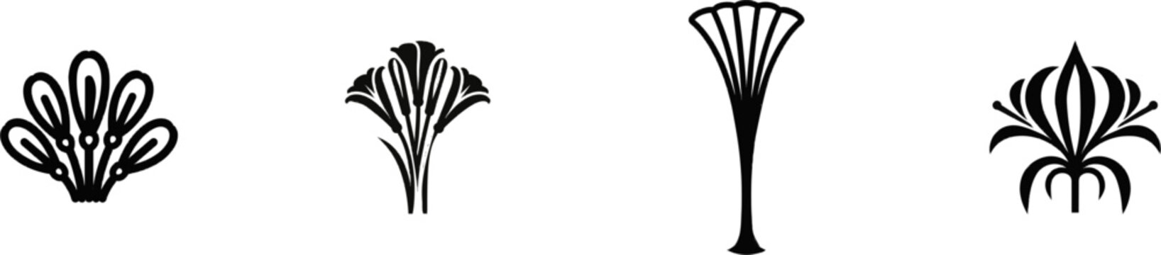 A premium black-and-white flat vector icon of a vibrant clivia trumpet flower with solid black lines and fills, showcasing a modern UI style and exclusive minimalist design against a pure white