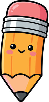 Kawaii yellow pencil character with smiling face and pink eraser for back to school vector illustration