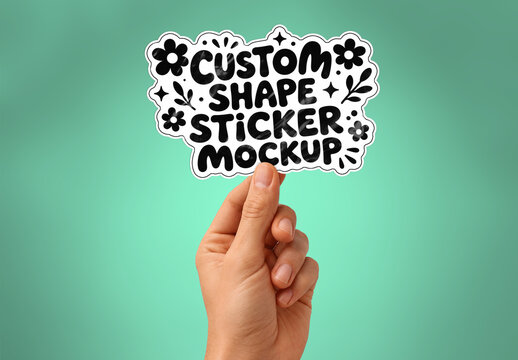 Custom Die Cut Sticker Mockup Held in Hand Effect
