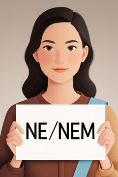 Non-binary person holds poster with new pronouns Ne Nem, reflect gender identity AI Generative