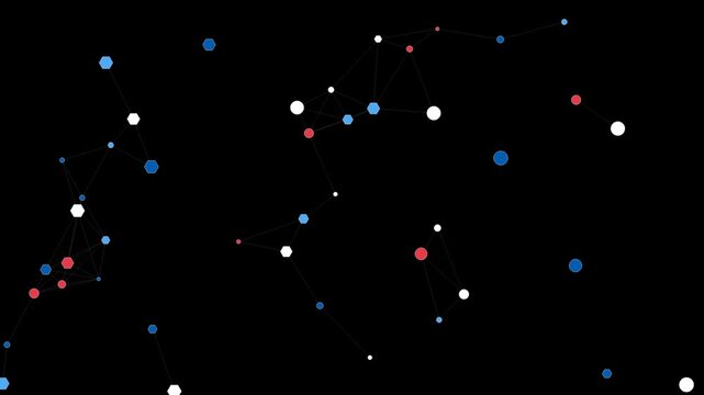 Abstract digital network background with connected dots and lines in blue red and white colors