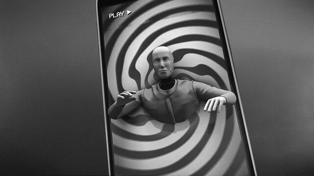 An abstract sequence representing the idea of how the addiction and obsession with being on your phone becomes a none physical prison that keeps you trapped in an endless cycle.
