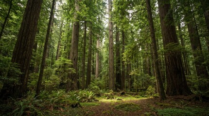 Fototapeta premium Dense Green Forest With Natural Sunlight