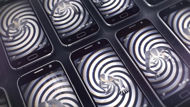 An abstract sequence representing the idea of how the addiction and obsession with being on your phone becomes a none physical prison that keeps you trapped in an endless cycle.
