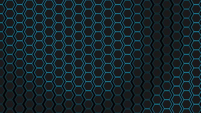 Abstract dark background with glowing blue and green hexagonal geometric pattern