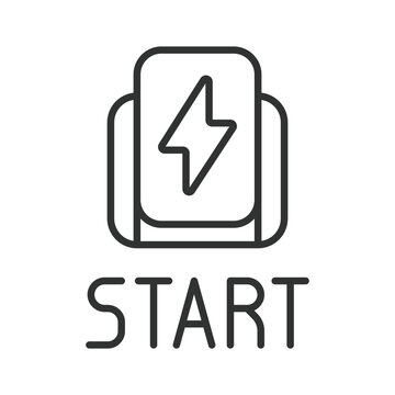 Power tool start button, icon in line design. start button, power button, tool start switch, on button, machine control, electric tool switch on white background vector. Editable stroke icon.