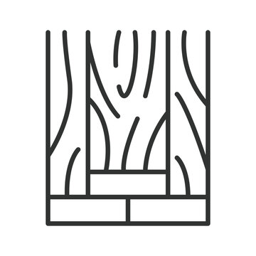 Wooden boards and planks, icon in line design. wooden boards, wood planks, lumber boards, timber planks, sawn wood, construction lumber, wood material on white background vector. Editable stroke icon.