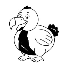 A cheerful gray dodo stands with a large dark beak and small wings, presenting a friendly extinct bird mascot in a bright and playful cartoon character style. © SmashingStocks