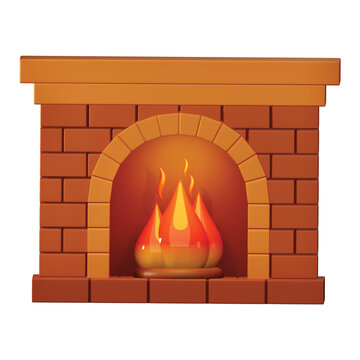 3d rendering icon Fireplace burn