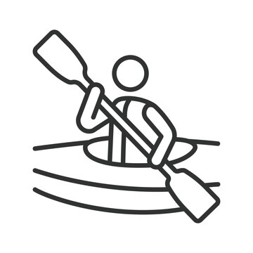 Kayaking water sport icon in line design. Kayaking, canoe, paddle, water sport, recreation, adventure, outdoor on white background vector. Kayaking editable stroke icon