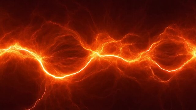 Fiery red-amber plasma erupts in slow-twisting trails and thunderous lines, casting glowing waves of energy against a dark background &mdash; ideal for cinematic, tech, and gaming overlays.