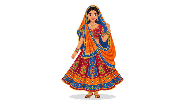 Indian woman in traditional lehenga choli folk dress