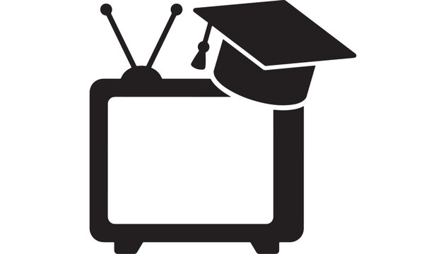 Graduation Cap on Television Symbolizing Online Education and E-Learning Concept Featuring Symbol, Academic, Study with School