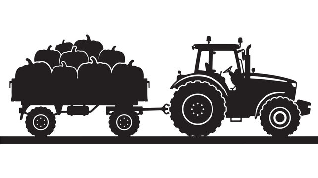 Tractor Pulling a Trailer Loaded with Pumpkins in a Farm Setting Featuring Agriculture, Harvest, Vehicle with Farming and Autumn