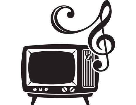 Television with Musical Note and Treble Clef Illustration Featuring Vector, Icon, Design with Retro and Vintage Elements