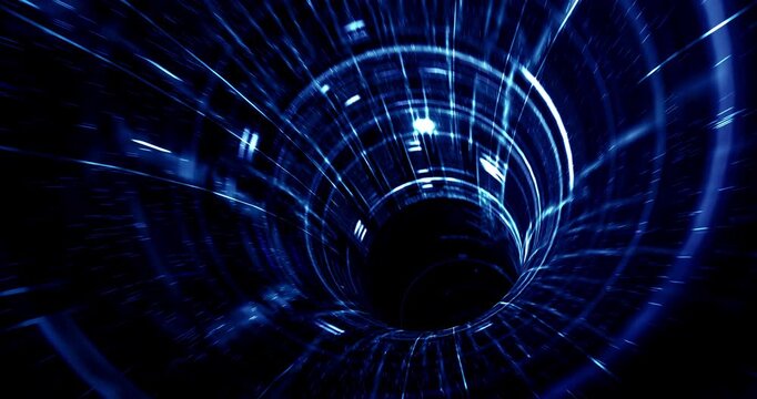 Cyberpunk futuristic neon tunnel loop with fast speed warp drive motion and colorful light streaks. 4K 3D Animation.