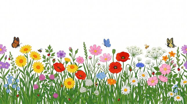 Spring flowers banner. Hand drawn vector illustration.