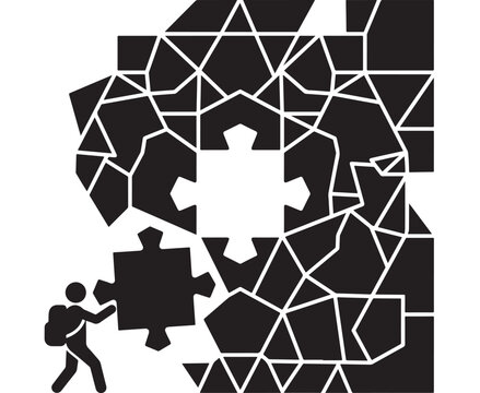Puzzle Pieces with Person Holding a Puzzle Piece Concept Illustration Featuring Vector, Design, Symbol with Problem and Solution