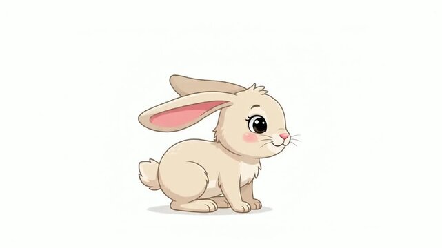 Rabbit Jumping Across a Clean White Background in a Cute Cartoon Style Animation Loop