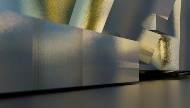 Abstract geometric shapes with metallic texture and soft lighting