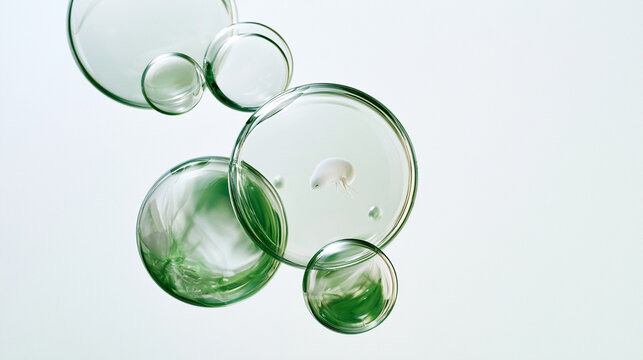 Green abstract liquid bubbles floating in clear water