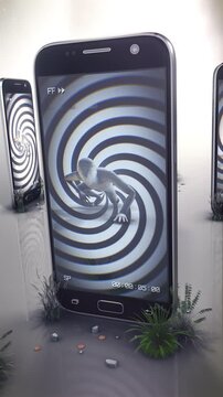 An abstract sequence representing the idea of how the addiction and obsession with being on your phone becomes a none physical prison that keeps you trapped in an endless cycle.
