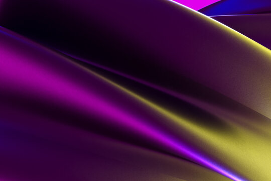 Abstract digital artwork with smooth flowing purple and yellow silky