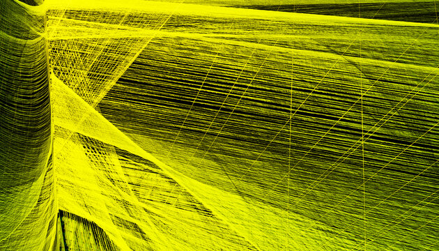 Yellow thread installation showcasing an intricate abstract web