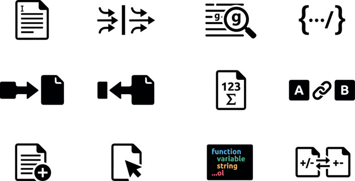Terminal Command Line Scripting and Text Processing Icon Set for Software Developers Coding Automation and Unix Syntax vector design