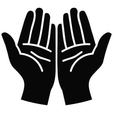 Vector illustration of two hands with palms facing up, symbolizing devotion.