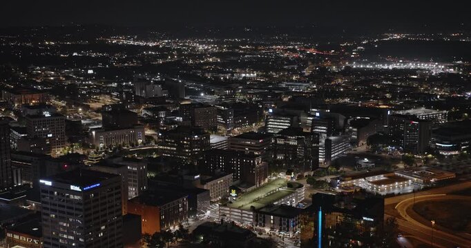Chattanooga Tennessee Aerial v22 nighttime flyover around the illuminated downtown city center and skyline - Shot with Inspire 3 8k - Sept 20th 2023