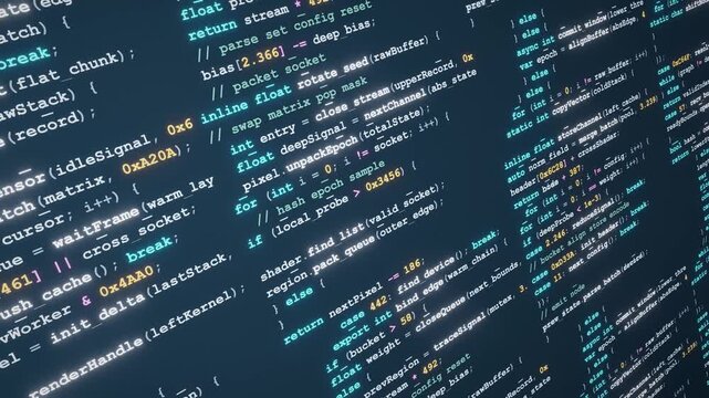 Colorful programming code wall on blue screen