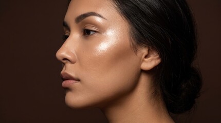 Fototapeta premium Side profile of beautiful young Asian woman with glowing clear skin texture